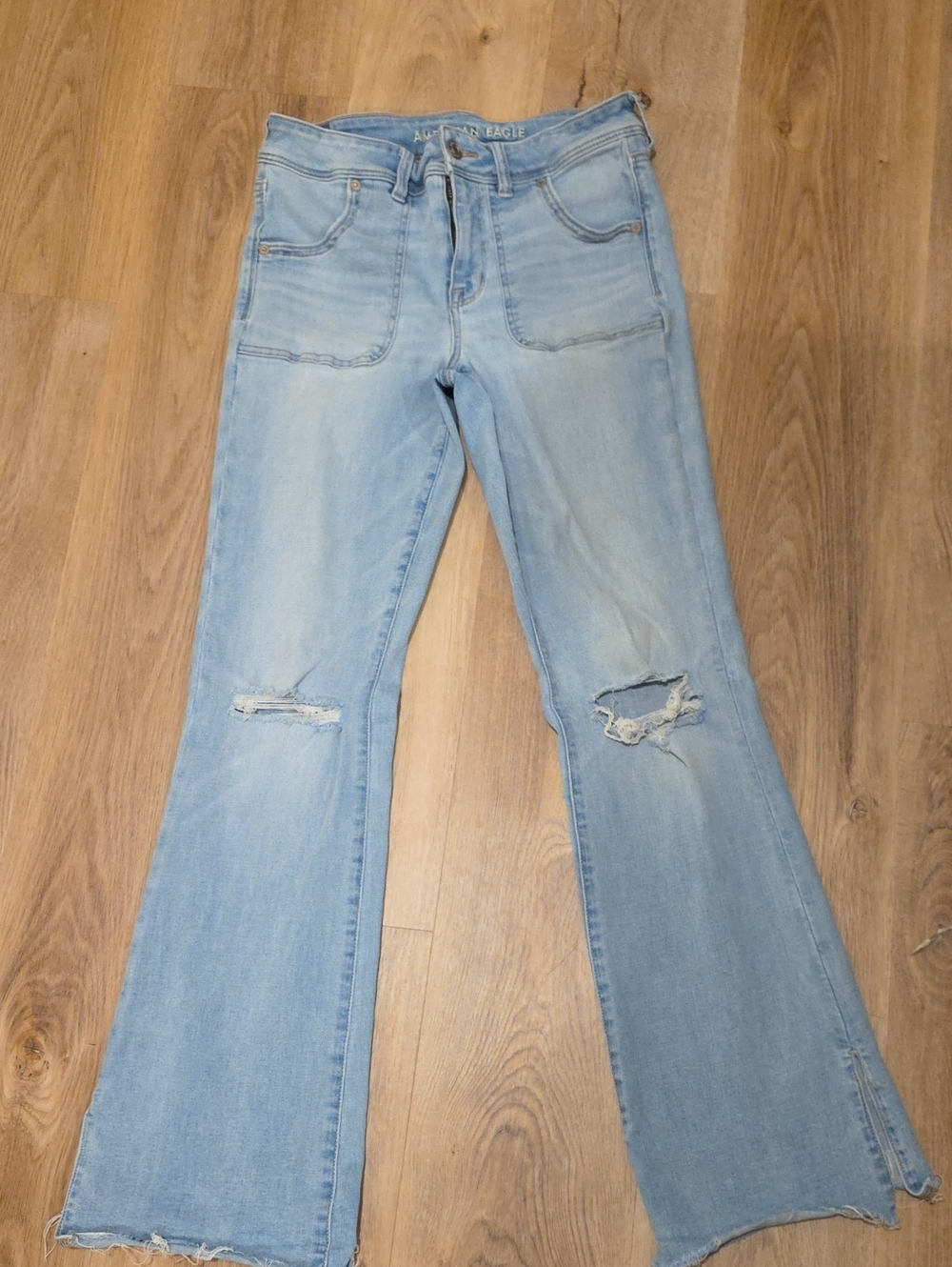 American Eagle Outfitters Light Blue Distressed Flare Jeans With Slits